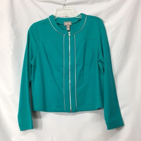 Chico’s Women’s Teal Zip-Up Jacket Size 1 Like-NEW - Picture 1 of 6